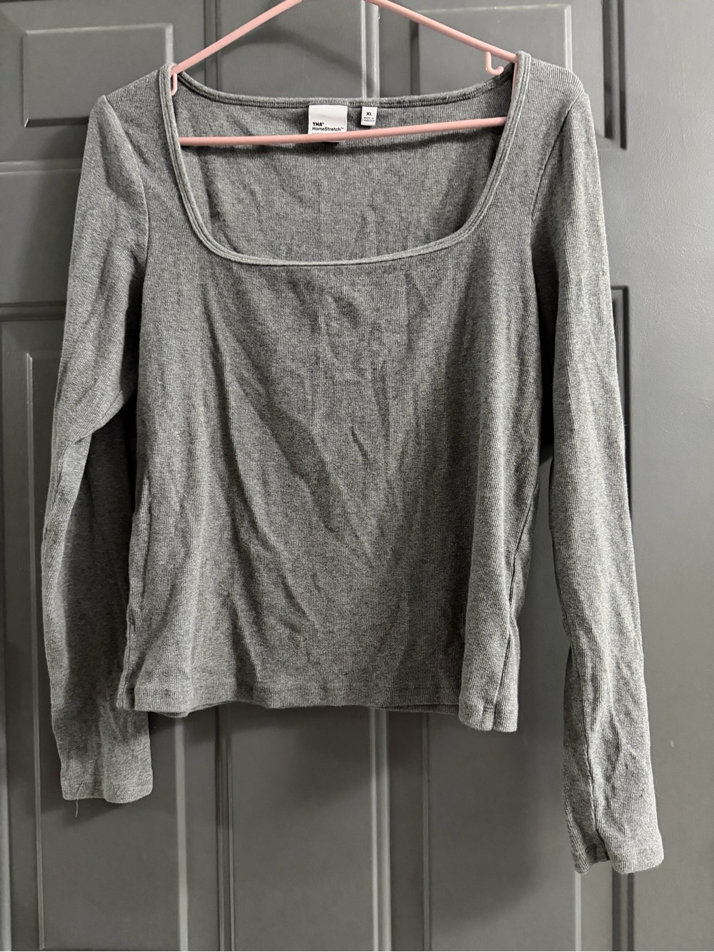 Aritzia Gray Square Neck Long Sleeve Top